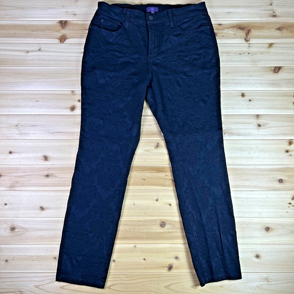 NYDJ Jeans Womens 12P Black Floral Textured Mid Rise Skinny Denim Jean Leggings